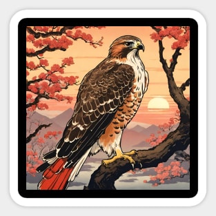 Red Tailed Hawk in Sunset with Flower Blossoms Sticker